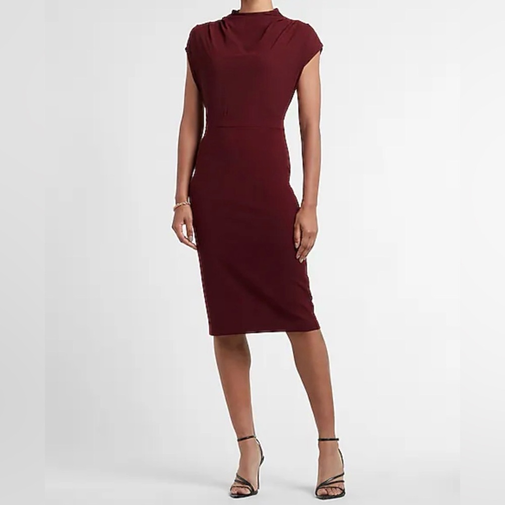 Express Draped Mock Neck Midi Dress
